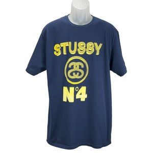 Stussy SS No 4 Blue/Gold Short Sleeve Crewneck 100% Cotton T-shirt | Men’s Large